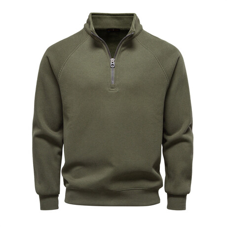 Quarter-Zip Long-Sleeve Sweatshirt // Army Green (XS)