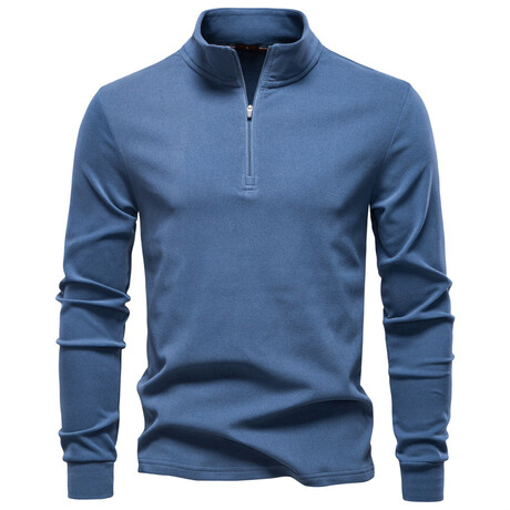 Quarter-Zip Long-Sleeve T-Shirt // Blue (XS)