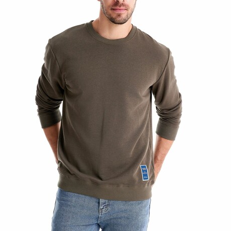 Crewneck Long-Sleeve w/ Ribbed Cuff & Hem Sweatshirt // Army Green (XS)
