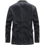 2-Buttons Single-Breasted Chest Pocket Denim Blazer // Black (S)