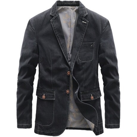 2-Buttons Single-Breasted Chest Pocket Denim Blazer // Black (XS)