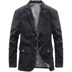 2-Buttons Single-Breasted Chest Pocket Denim Blazer // Black (S)