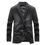 2-Buttons Single-Breasted Denim Blazer // Black (S)