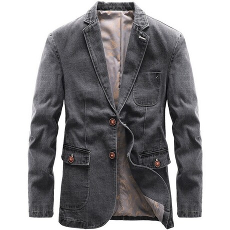 2-Buttons Single-Breasted Chest Pocket Denim Blazer // Grey (XS)
