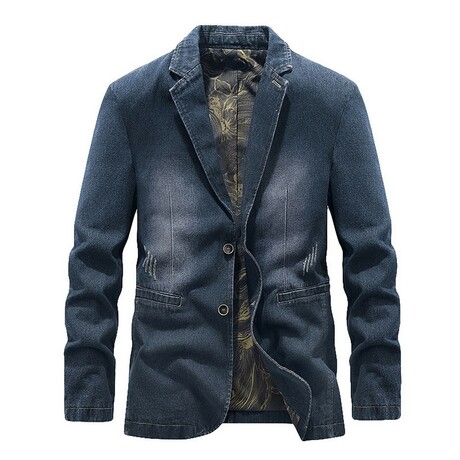 2-Buttons Single-Breasted Denim Blazer // Dark Blue (XS)