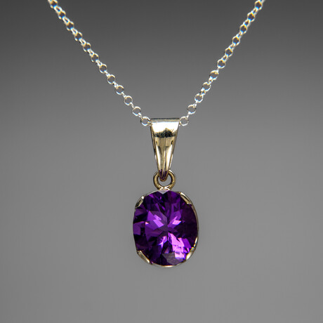 Genuine Sterling Silver Amethyst Gemstone Pendant with 18" Sterling Silver Chain // v.5