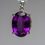 Genuine Sterling Silver Amethyst Gemstone Pendant with 18" Sterling Silver Chain // v.7