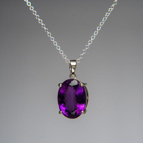 Genuine Sterling Silver Amethyst Gemstone Pendant with 18" Sterling Silver Chain // v.7