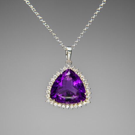 Genuine Sterling Silver Amethyst Gemstone Pendant with 18" Sterling Silver Chain // v.3