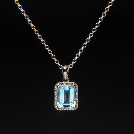 Genuine Sterling Silver Blue Topaz Gemstone Pendant with 18" Sterling Silver Chain // v.2