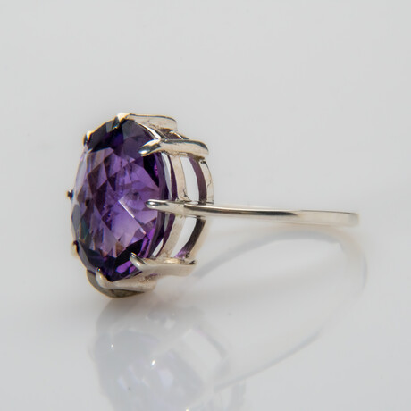 Genuine Amethyst Gemstone Sterling Silver Ring // Size 7 // v.1