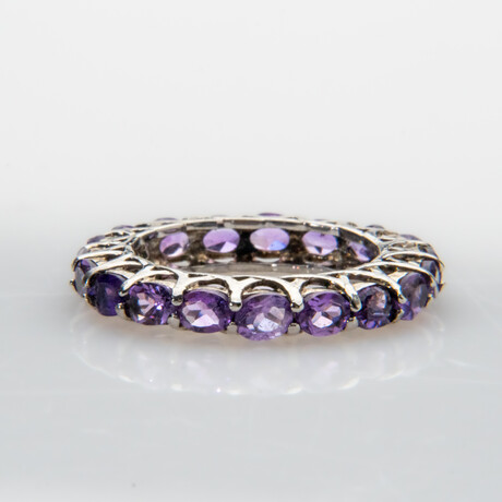 Genuine Amethyst Gemstone Sterling Silver Ring // Size 7 // v.2