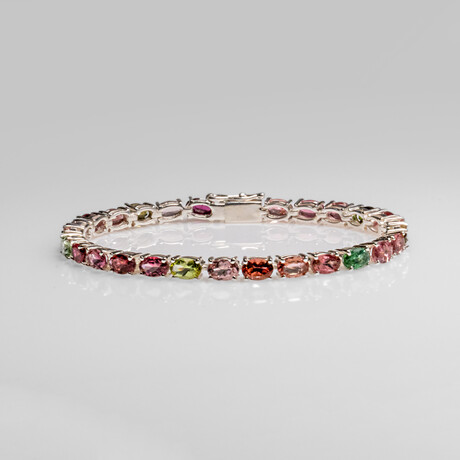 Genuine Tourmaline Gemstone Tennis Bracelet in .925 Sterling Silver