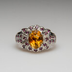 Genuine Citrine with Rhodolite Gemstone Sterling Silver Ring // Size 8.5 // v.2