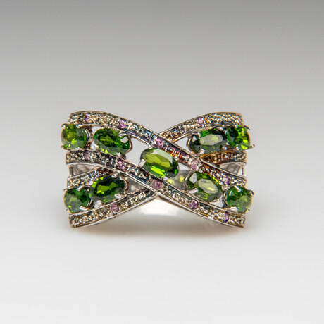 Genuine Tsavorite Garnet Gemstone Sterling Silver Ring // Size 9