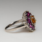 Genuine Citrine with Rhodolite Gemstone Sterling Silver Ring // Size 8.5 // v.1