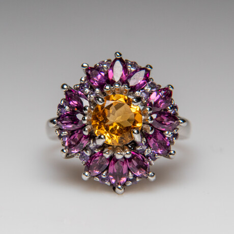 Genuine Citrine with Rhodolite Gemstone Sterling Silver Ring // Size 8.5 // v.1