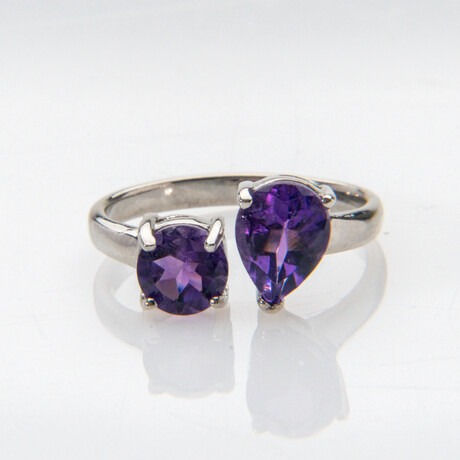 Genuine Amethyst Gemstone Sterling Silver Ring // Size 6