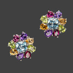 Genuine Sterling Silver Set of Multi-Gemstone Pendant and Earring