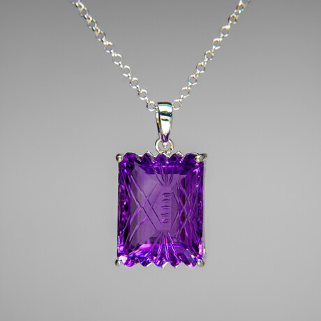 Genuine Sterling Silver Amethyst Gemstone Pendant with 18" Sterling Silver Chain // v.4