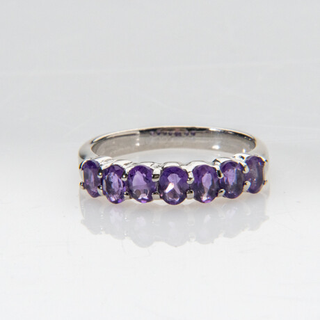 Genuine Amethyst Gemstone Sterling Silver Ring // Size 7 // v.3