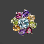 Genuine Sterling Silver Set of Multi-Gemstone Pendant and Earring