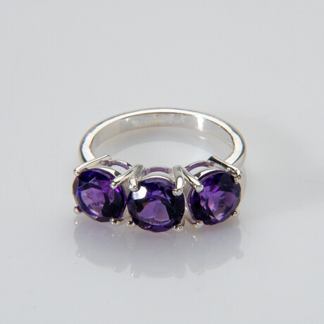 Genuine Amethyst Gemstone Sterling Silver Ring // Size 6 3/4 // v.2
