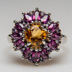 Genuine Citrine with Rhodolite Gemstone Sterling Silver Ring // Size 8.5 // v.1