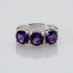 Genuine Amethyst Gemstone Sterling Silver Ring // Size 6 3/4 // v.2