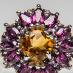 Genuine Citrine with Rhodolite Gemstone Sterling Silver Ring // Size 8.5 // v.1