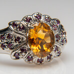 Genuine Citrine with Rhodolite Gemstone Sterling Silver Ring // Size 8.5 // v.2