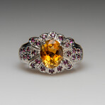Genuine Citrine with Rhodolite Gemstone Sterling Silver Ring // Size 8.5 // v.2
