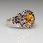 Genuine Citrine with Rhodolite Gemstone Sterling Silver Ring // Size 8.5 // v.2