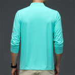 1/4 Zip-Up Long-Sleeve w/ Perforated Shoulders T-Shirt // Light Green (M)