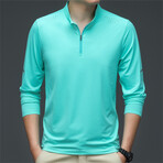 1/4 Zip-Up Long-Sleeve w/ Perforated Shoulders T-Shirt // Light Green (M)