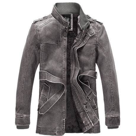 Faux Leather Fleece-Lined Jacket // Dark Brown (XS)
