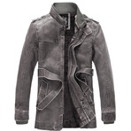 Faux Leather Fleece-Lined Jacket // Dark Brown (L)