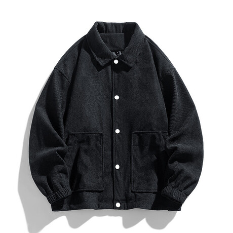 Button-Up Corduroy Oversized Jacket // Black (XS)