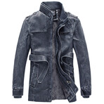 Faux Leather Fleece-Lined Jacket // Blue (L)