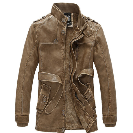 Faux Leather Fleece-Lined Jacket // Brown (XS)
