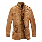 Faux Leather Fleece-Lined Jacket // Light Brown (L)