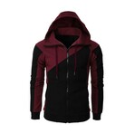 Zip-Up Blocked Hoodie // Black + Burgundy (L)