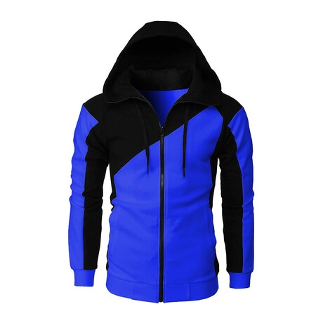 Zip-Up Blocked Hoodie // Black + Blue (XS)