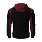 Zip-Up Blocked Hoodie // Black + Burgundy (L)