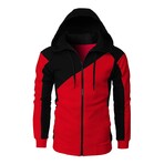 Zip-Up Blocked Hoodie // Red + Black (S)