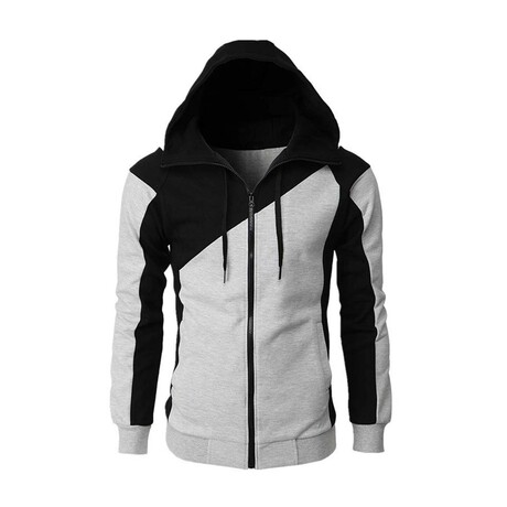 Zip-Up Blocked Hoodie // Light Gray + Black (XS)