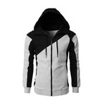 Zip-Up Blocked Hoodie // Light Gray + Black (S)