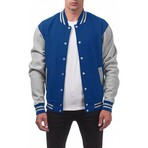 Varsity Jacket // Sapphire Blue + Light Gray (L)
