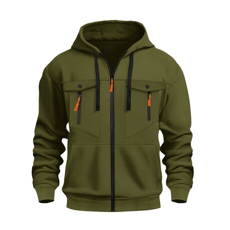 Zip-Up Utility Hoodie // Army Green (XS)