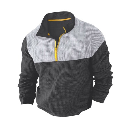 1/4 Zip-Up Waffled Hoodie // Dark Gray + Light Gray (XS)